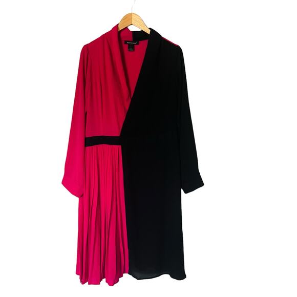 Ashley Stewart Pink Black Pleated Long Sleeve Dress Size 16 - Picture 8 of 8